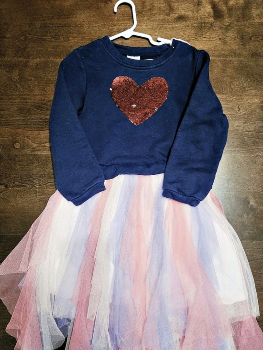 Girls Sequins Heart Party Dress Navy & Pink Size 7-8Y